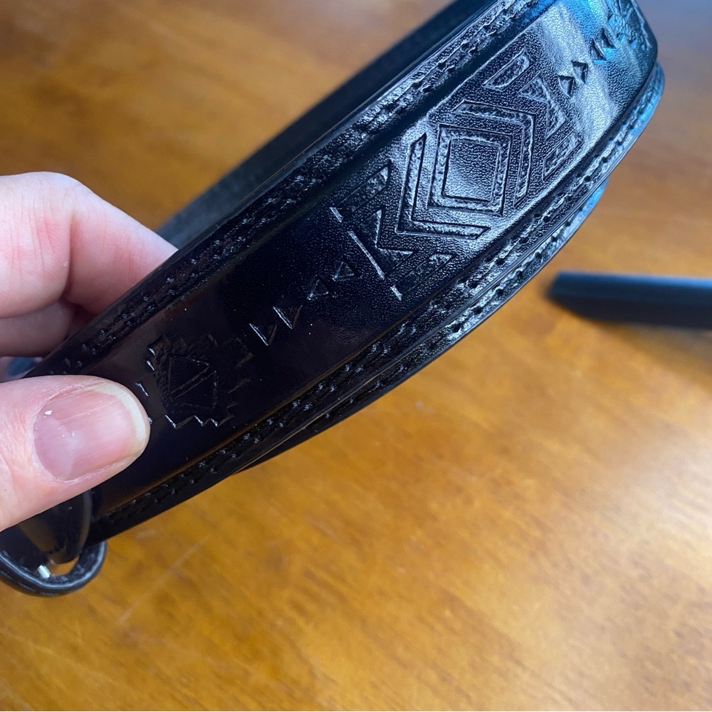 Canyon Sky Black Belt – Southwest Geometric Embossed – Silver Buckle – 44” Long - Picture 4 of 9